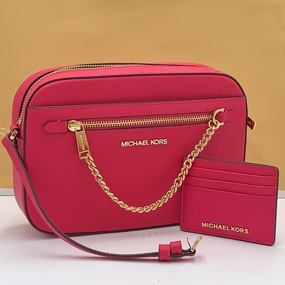 Michael Kors Handbags - MICHAEL KORS 
Jet Set Large Saffiano Leather Crossbody Bag & Card Holder Set
